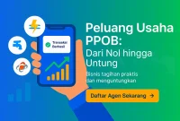 Ilustrasi peluang usaha PPOB dengan berbagai ikon tagihan digital
